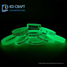 Bracelete de borracha luminosa impressa com logotipo personalizado de alta qualidade e pulseiras de silicone brilhantes para eventos